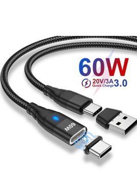 Магнитный кабель Type-C to Type-C PD 60W (20V/3А) + адаптер USB-A FAST CHARGING 3.0 передача данных для ноутбуков смартфонов планшетов длина 1.0м black 005 фото